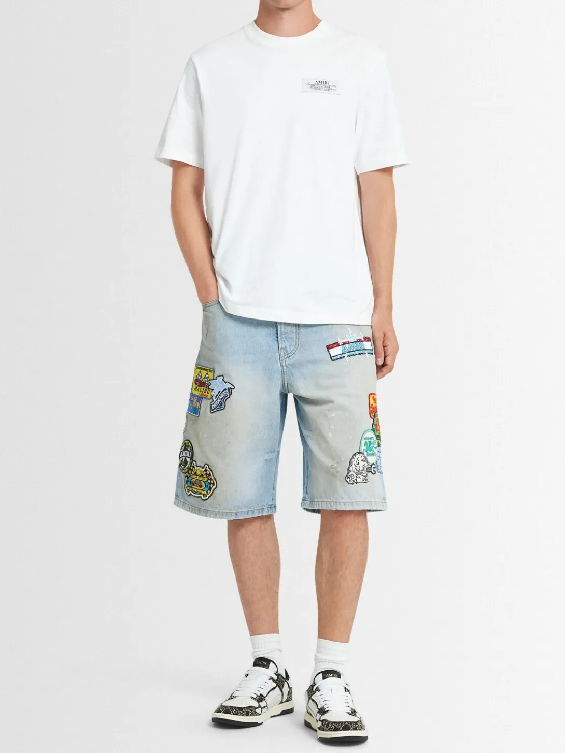 Shorts in denim con patch