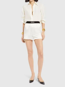 Shorts in raso di seta con logo