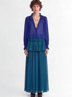 Silk mousseline maxi skirt
