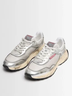 Sneakers in cotone e pelle con logo