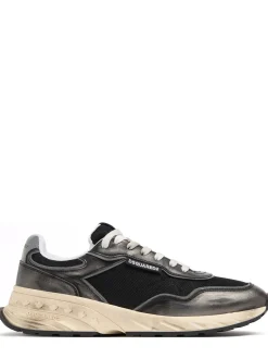 Sneakers in cotone e pelle con logo