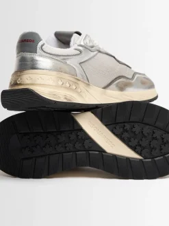 Sneakers in cotone e pelle con logo