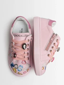 Sneakers in pelle stampa Stitch con lacci