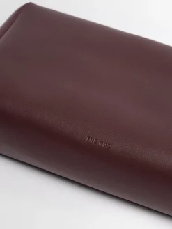 Squared compact silk leather clutch