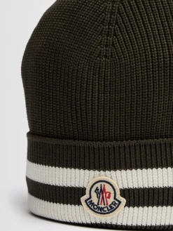 Striped cotton blend beanie