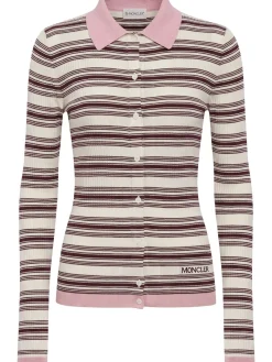 Striped cotton long sleeve polo shirt