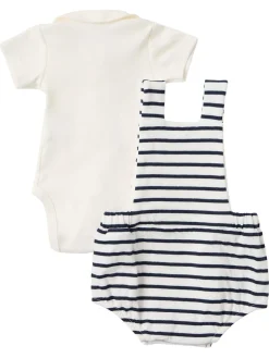 Striped cotton overalls & shirt