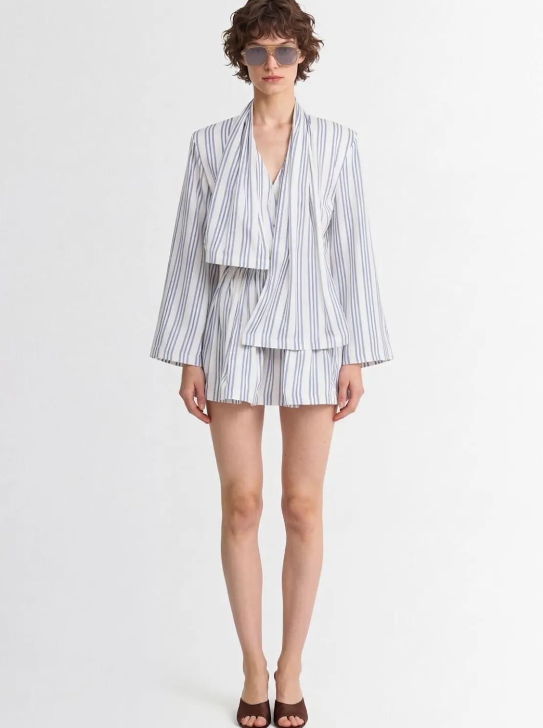 Striped crepe de chine mini dress