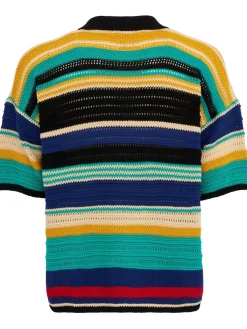Striped knit cotton polo shirt