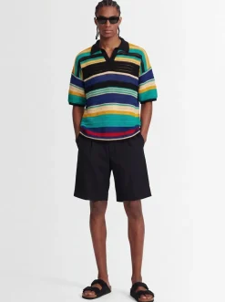 Striped knit cotton polo shirt