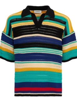 Striped knit cotton polo shirt