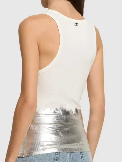 Tank top in jersey di misto cotone a costine
