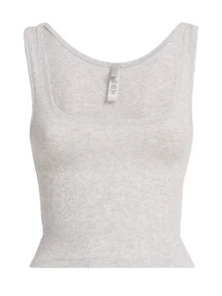 Tank top in misto cotone a costine
