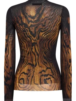 Top a maniche lunghe Wood in mesh stampato