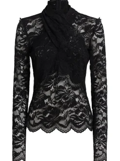 Top collo alto in pizzo stretch