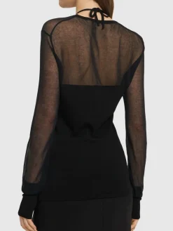 Top in maglia di misto viscosa con trasparenze