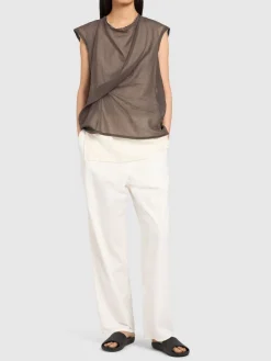 Top in organza di cotone drappeggiato Inawa