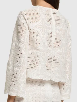 Top in voile di misto cotone voile ricamato