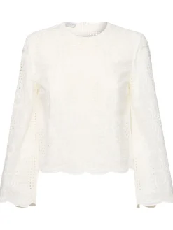 Top in voile di misto cotone voile ricamato