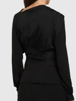 Top maniche lunghe in jersey drappeggiato