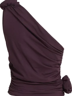 Top monospalla in jersey drappeggiato con rose