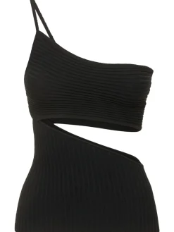 Top monospalla in maglia di viscosa a costine