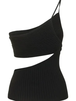 Top monospalla in maglia di viscosa a costine