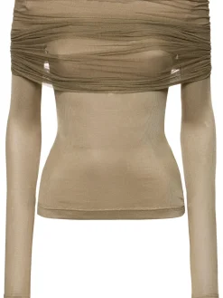 Top Sonora in tulle trasparente a costine