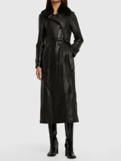 Trench in pelle e shearling
