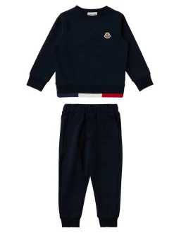 Tricolour-trimmed cotton tracksuit set