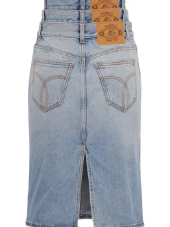 Triple-layer denim mini skirt