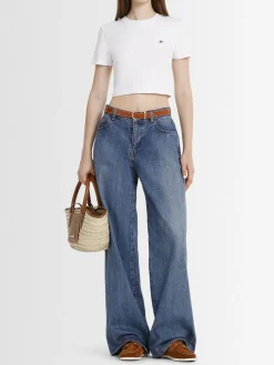 T-shirt cropped in misto cotone con logo Angel