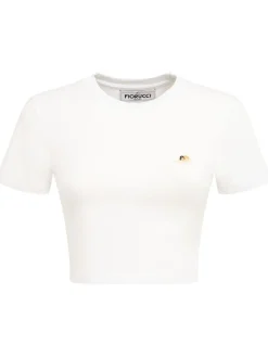 T-shirt cropped in misto cotone con logo Angel