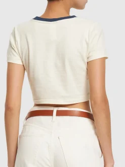 T-shirt cropped Love Life in cotone con stampa