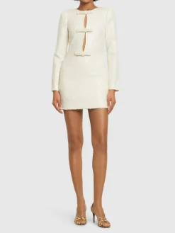 Vestito corto bouclé con fiocco