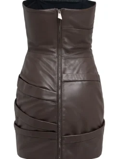 Vestito corto in pelle senza spalline