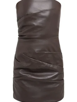 Vestito corto in pelle senza spalline