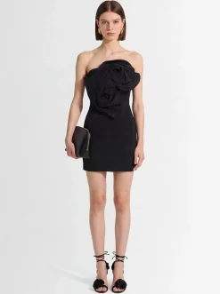 Vestito corto senza spallini con rose