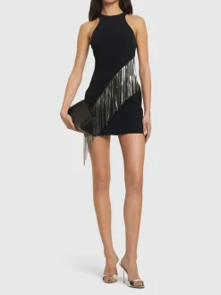 Vestito in cady / frange metallizzate