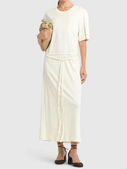 Vestito in jersey a costine con cintura