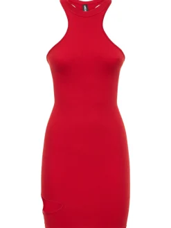 Vestito in jersey stretch a costine con cutout