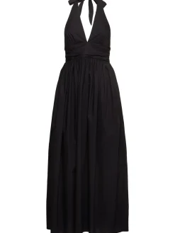 Vestito lungo / chiusura al collo e scollo