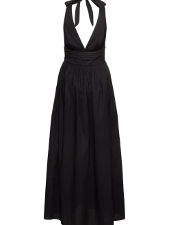 Vestito lungo / chiusura al collo e scollo