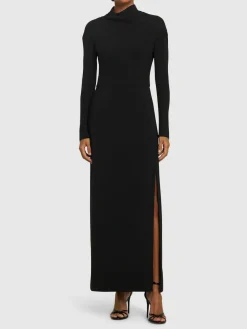 Vestito lungo drappeggiato in misto viscosa cady