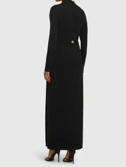 Vestito lungo drappeggiato in misto viscosa cady