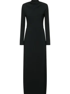 Vestito lungo drappeggiato in misto viscosa cady