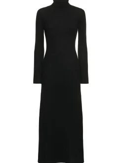 Vestito lungo in maglia di cashmere a coste