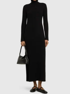 Vestito lungo in maglia di cashmere a coste