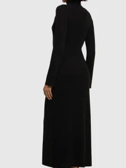 Vestito lungo in maglia di cashmere a coste