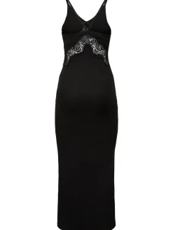 Vestito lungo in techno a costine con pizzo